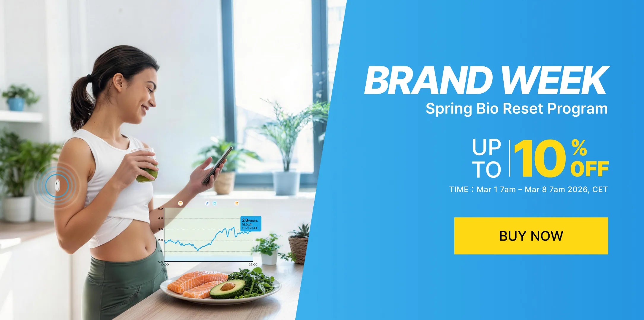SiBio wearable ketone monitor Brand Week sale: up to 10% off for spring keto bio reset, track your ketone levels for ketogenic diet.